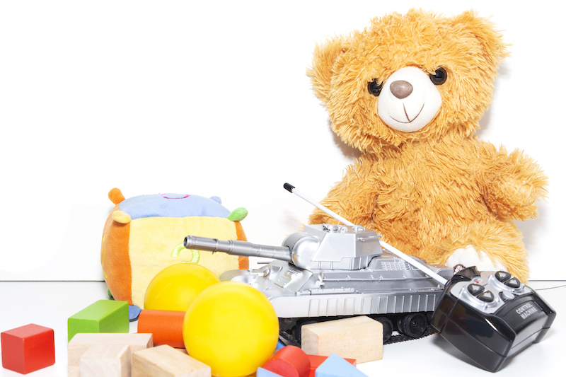 Toy tools and cubes on a light background. Toy for children